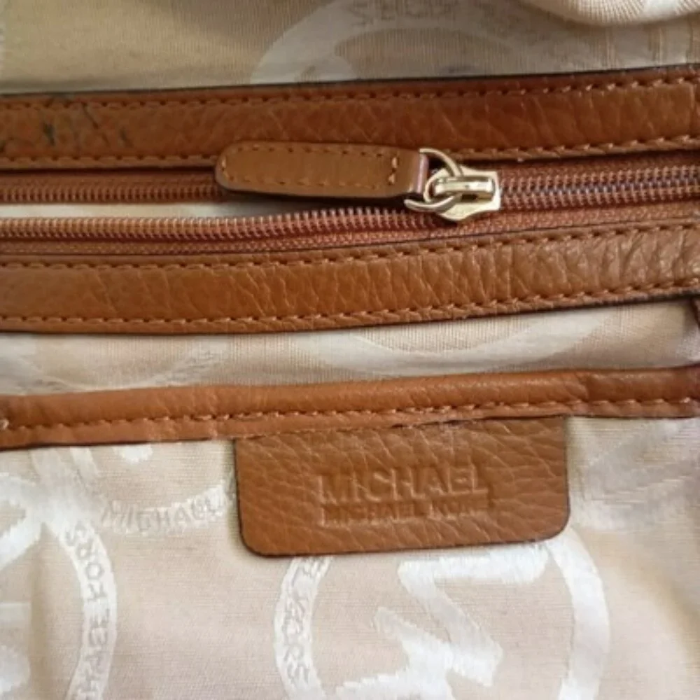 Michael Kors Brown Leather Shoulder Bag With Chain Straps & MK Logo Lining Women